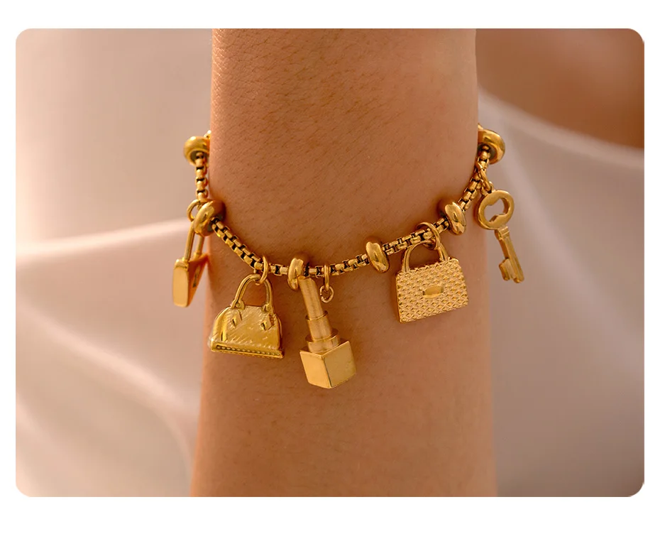 316L Stainless Steel Charm Bracelet For Women 18K Gold Plated Waterproof No Tarnish Women's Multiple Different Pendant Bracelets - Image 14