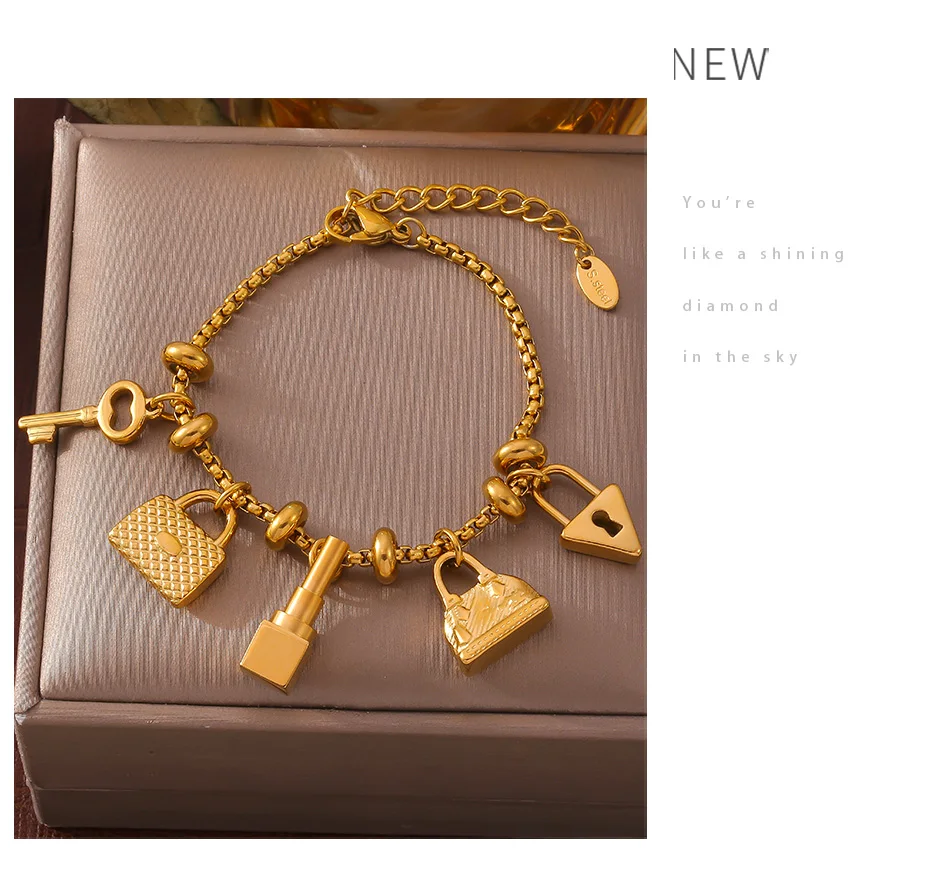 316L Stainless Steel Charm Bracelet For Women 18K Gold Plated Waterproof No Tarnish Women's Multiple Different Pendant Bracelets - Image 16