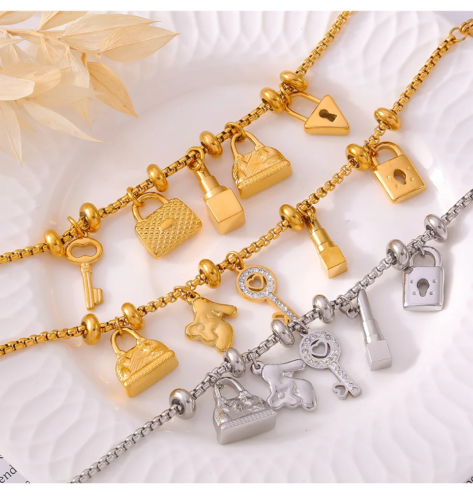 316L Stainless Steel Charm Bracelet For Women 18K Gold Plated Waterproof No Tarnish Women's Multiple Different Pendant Bracelets - Image 18