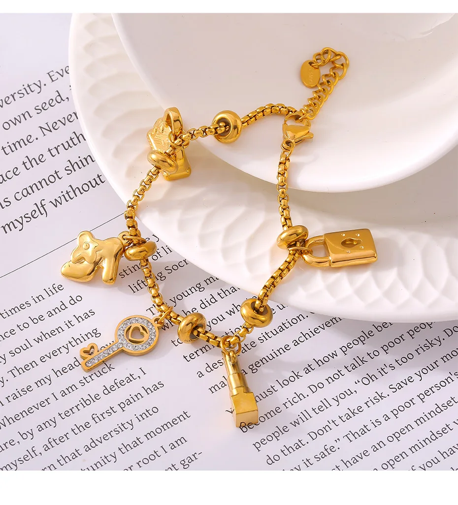 316L Stainless Steel Charm Bracelet For Women 18K Gold Plated Waterproof No Tarnish Women's Multiple Different Pendant Bracelets - Image 21