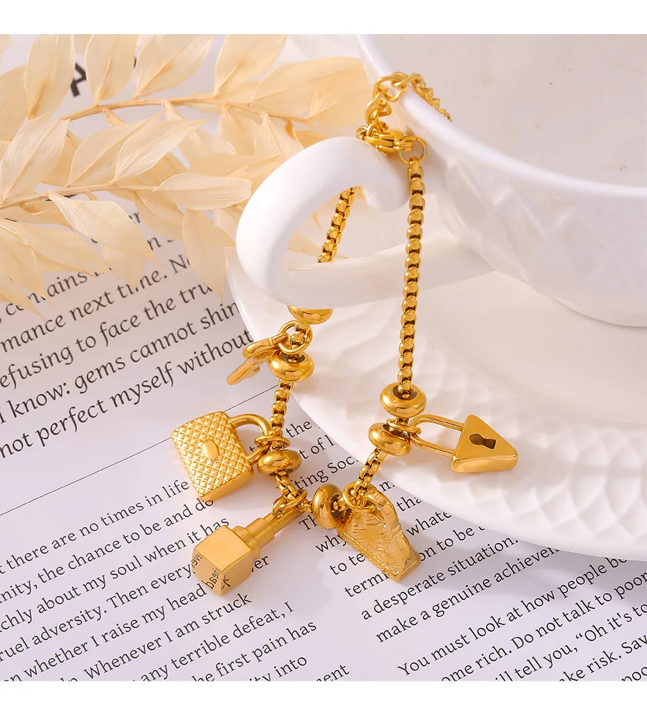 316L Stainless Steel Charm Bracelet For Women 18K Gold Plated Waterproof No Tarnish Women's Multiple Different Pendant Bracelets - Image 22