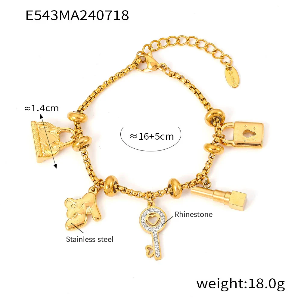 316L Stainless Steel Charm Bracelet For Women 18K Gold Plated Waterproof No Tarnish Women's Multiple Different Pendant Bracelets - Image 24