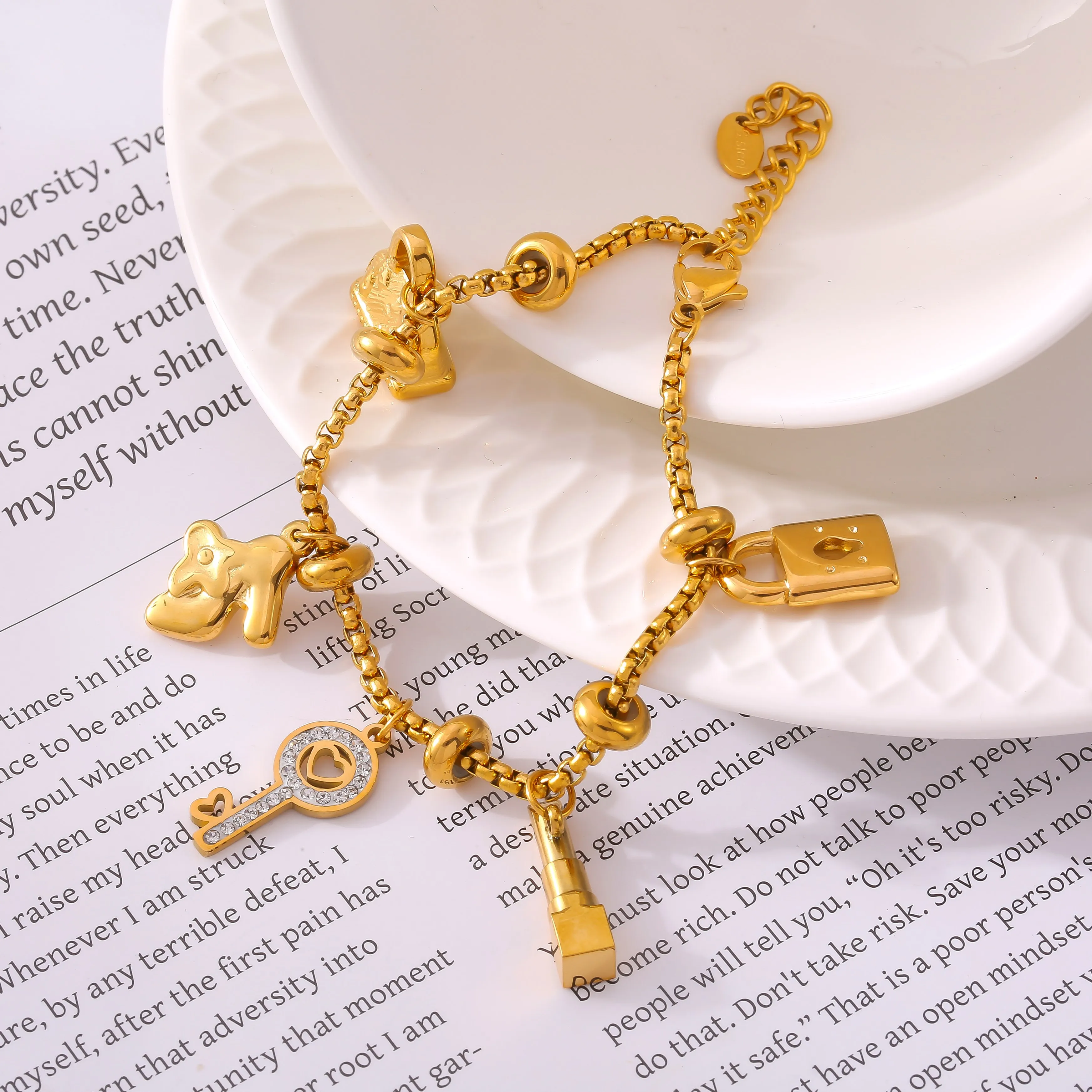 316L Stainless Steel Charm Bracelet For Women 18K Gold Plated Waterproof No Tarnish Women's Multiple Different Pendant Bracelets - Image 3