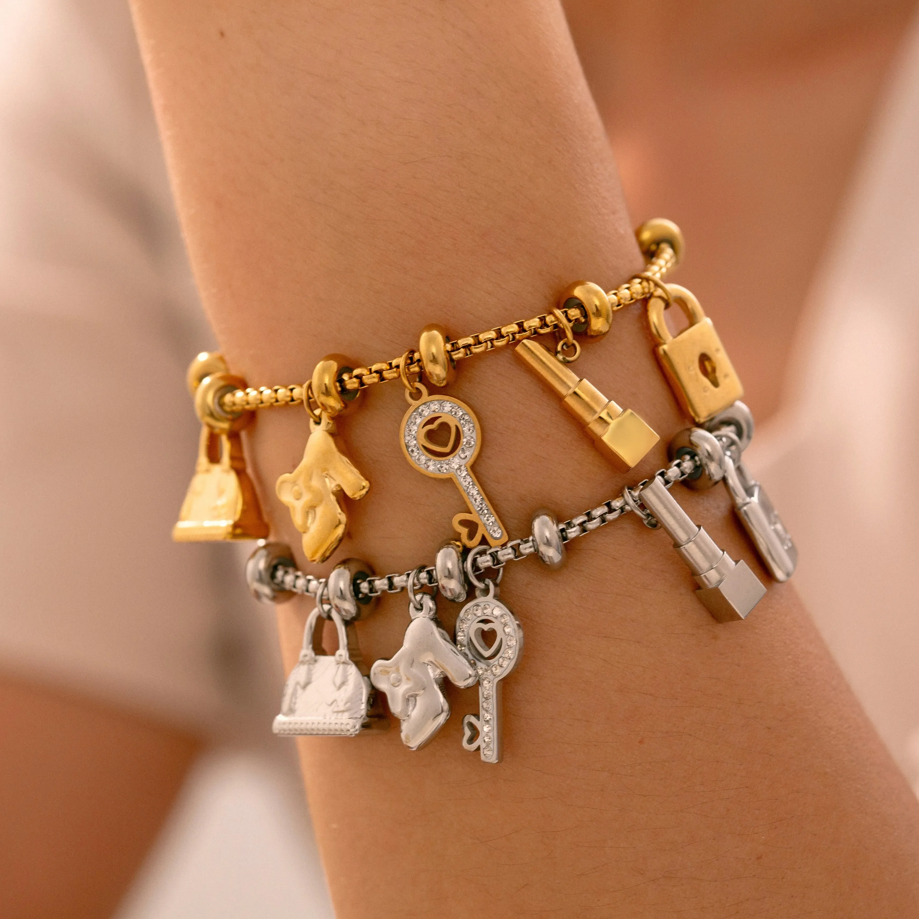 316L Stainless Steel Charm Bracelet For Women 18K Gold Plated Waterproof No Tarnish Women's Multiple Different Pendant Bracelets - Image 4