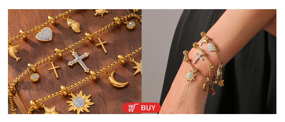316L Stainless Steel Charm Bracelet For Women 18K Gold Plated Waterproof No Tarnish Women's Multiple Different Pendant Bracelets - Image 7