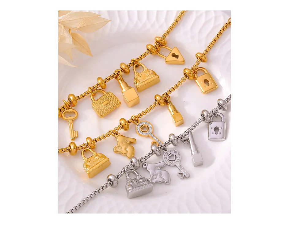 316L Stainless Steel Charm Bracelet For Women 18K Gold Plated Waterproof No Tarnish Women's Multiple Different Pendant Bracelets - Image 9
