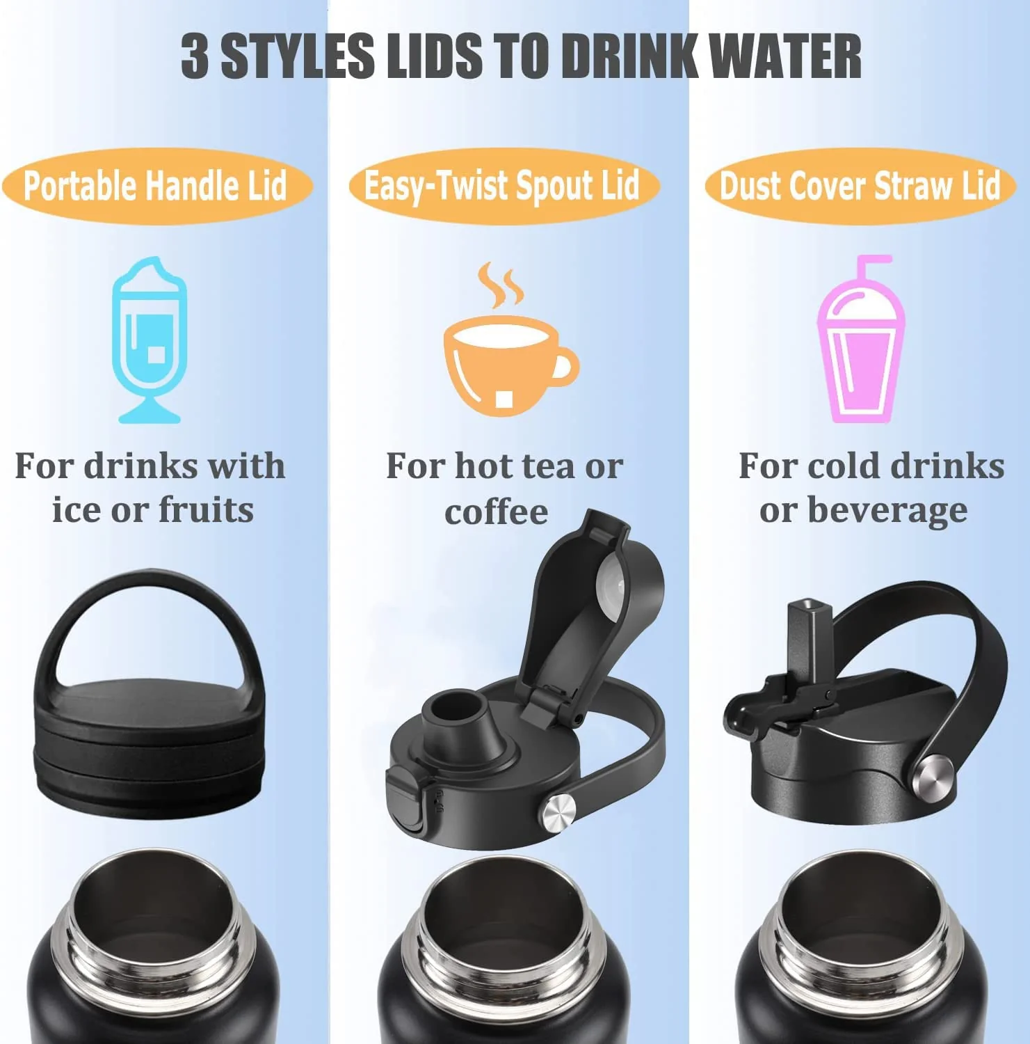 32oz Insulated Stainless Steel Water Bottle with Straw & Spout Lid, Double Wall Sweat-proof BPA Free to Keep Beverages Cold For 24Hrs or Hot For 12Hrs - Image 4