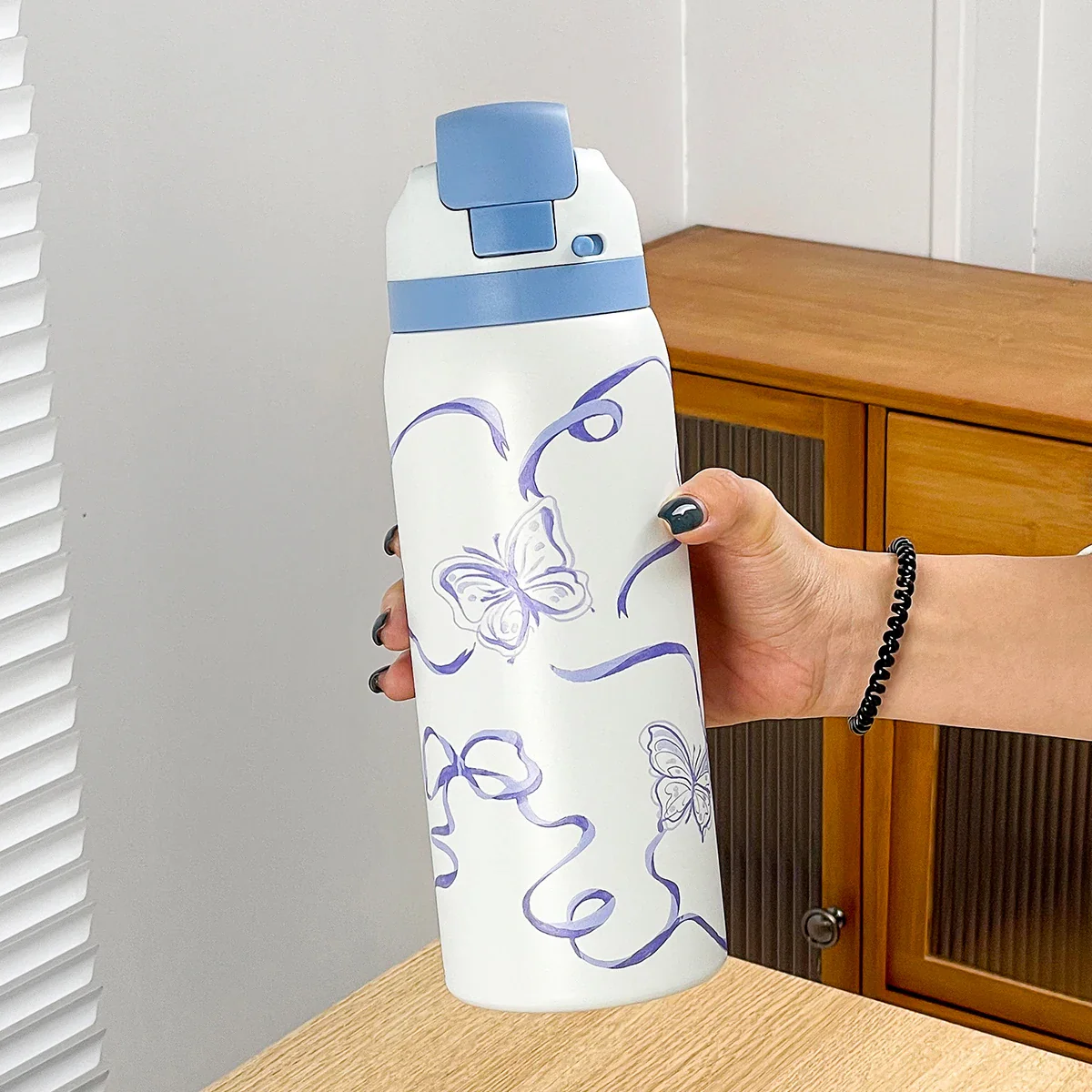 34oz Stylish Stainless Steel Water Bottle - Trendy Floral Two-Tone Design, 24Hr Hot/Cold Insulated, Leakproof Sport Lid & Handle - Image 17
