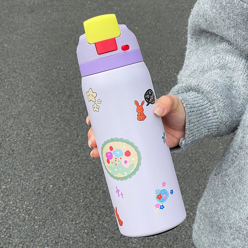 34oz Stylish Stainless Steel Water Bottle - Trendy Floral Two-Tone Design, 24Hr Hot/Cold Insulated, Leakproof Sport Lid & Handle - Image 18