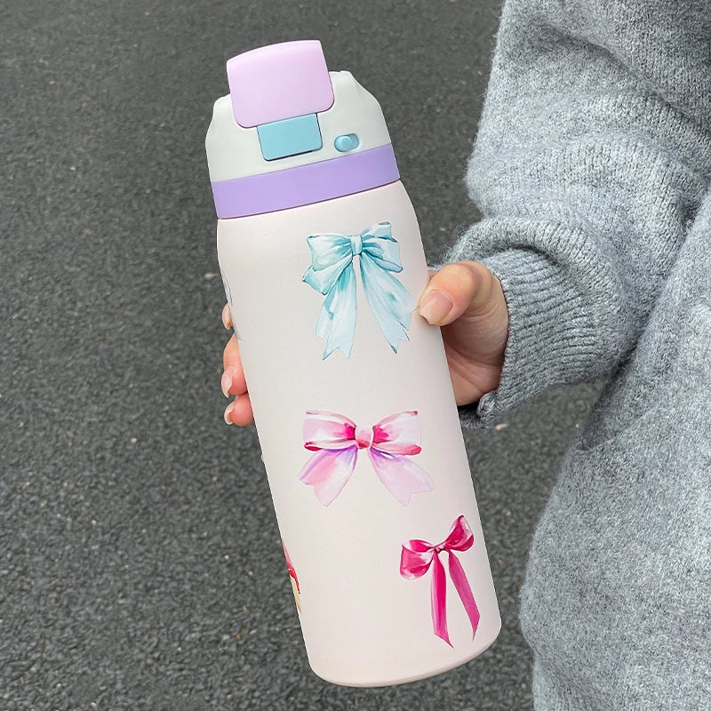 34oz Stylish Stainless Steel Water Bottle - Trendy Floral Two-Tone Design, 24Hr Hot/Cold Insulated, Leakproof Sport Lid & Handle - Image 19