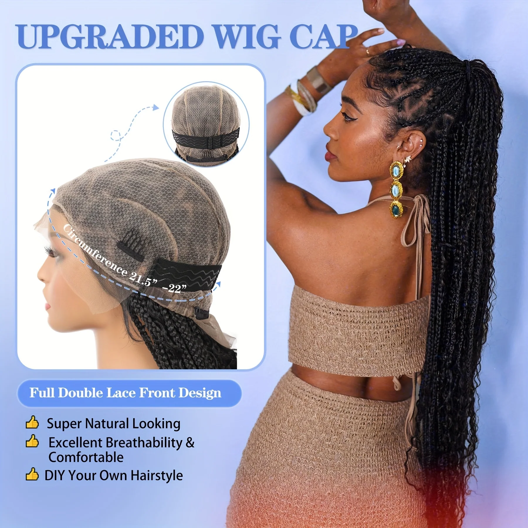 36 Bohemian Chic Box Braids Wig - Triangle Knotless & Curly - Synthetic Embroidered Double Lace Wigs for Women - Image 2