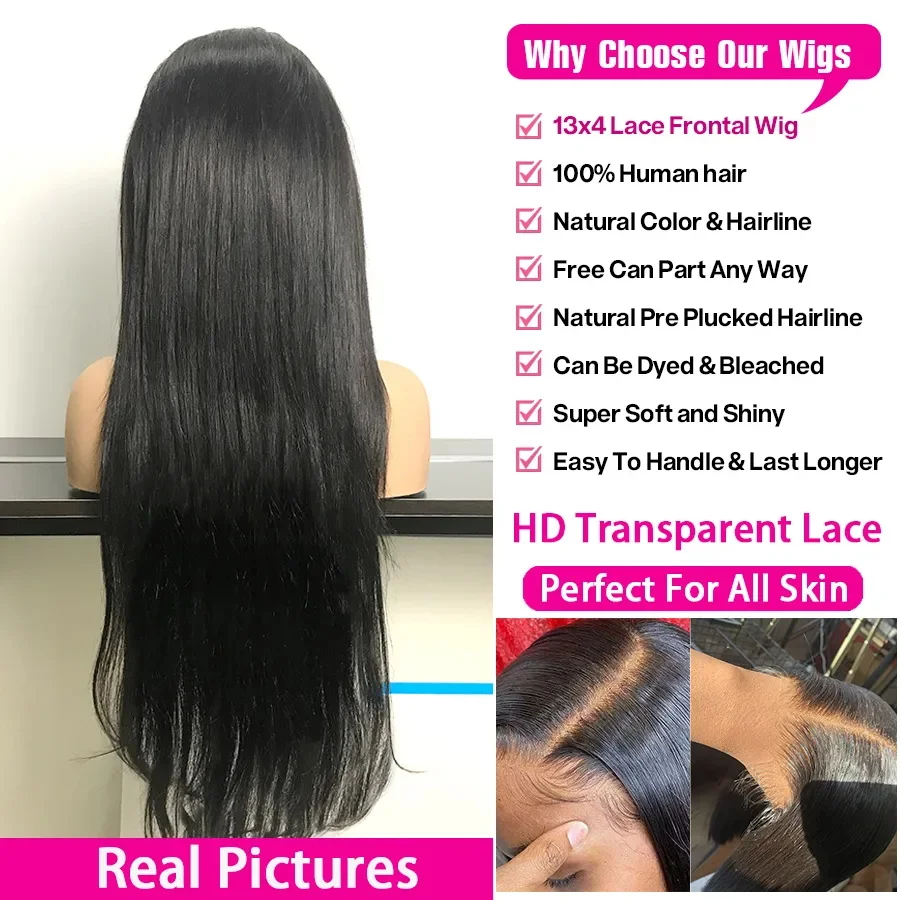 360 13x6 Hd Lace Straight Human Hair Wigs 220 Density Transparent Bone Straight Lace Front Wigs 40 Inch Brazilian Human Hair Wig - Image 5