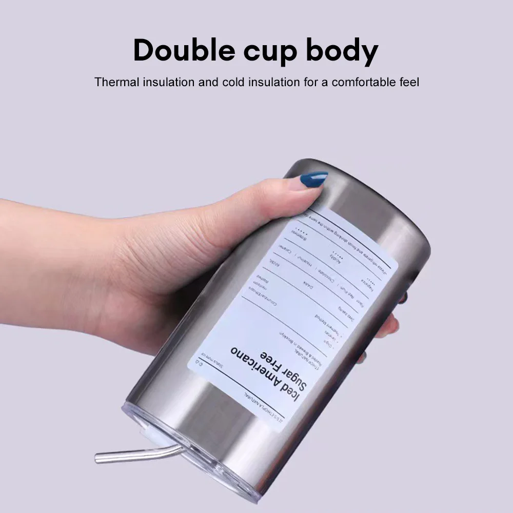 360/600ml Stainless Steel Coffee Cup Double Vacuum Insulated Cup Portable Ice American Keep Cold Coffee Mug with Lid + Straw - Image 5