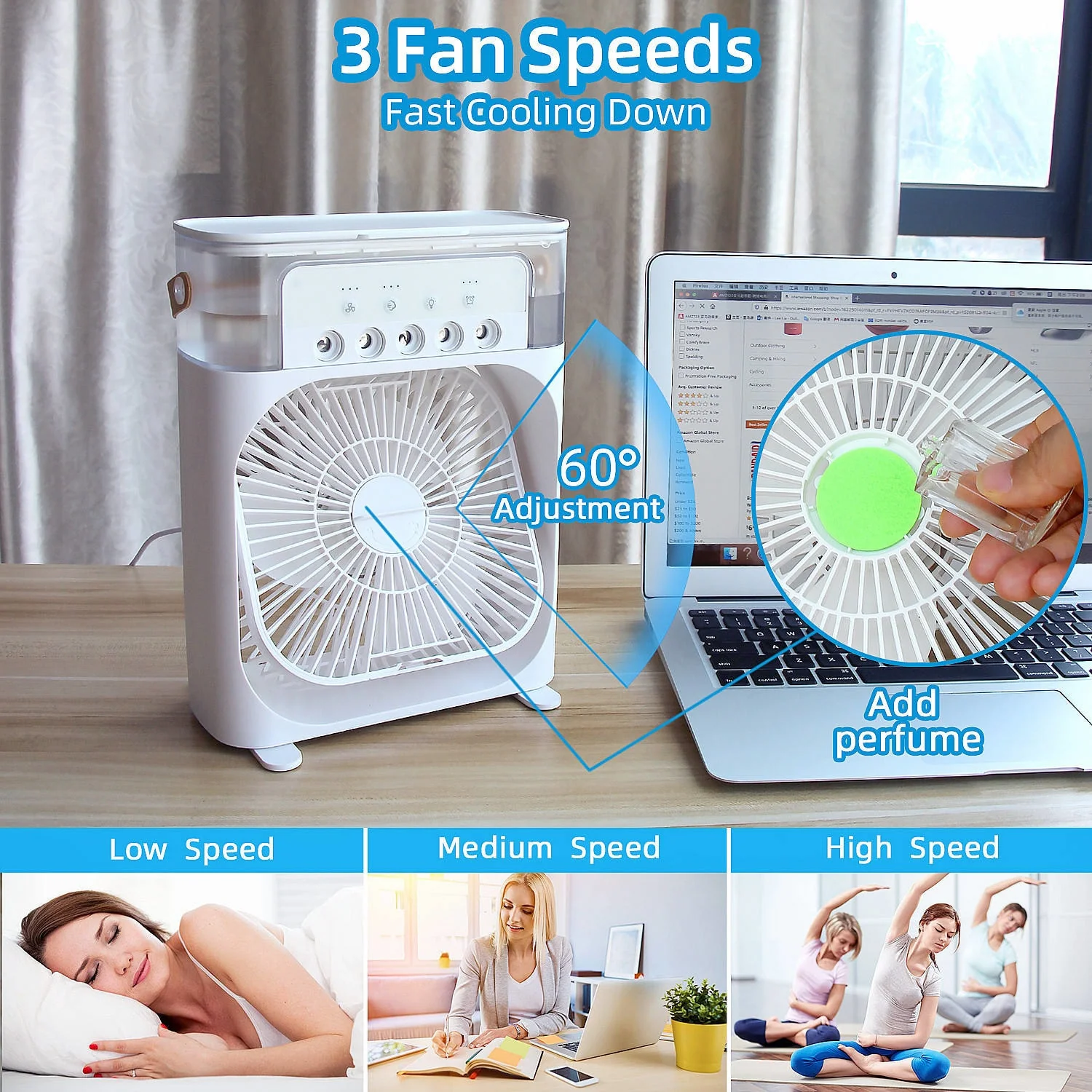 3In1 Desktop Electric Fan Air Cooler Water Cooling Spray Fan Portable Air Conditioner USB Humidification Fan Mini Air Humidifier - Image 8