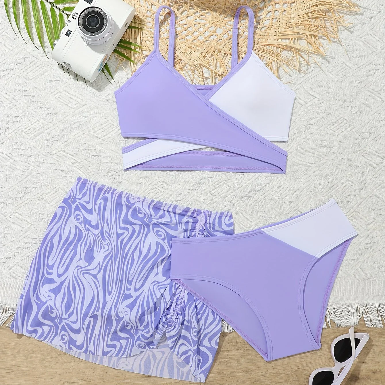 3pcs Fashionable Girls Bikini Swimwear Set - Comfortable, Quick-Dry Bathing Suit with Adjustable Straps - Perfect Sun-Ready Summer Clothes for Beach Vacations - Image 12