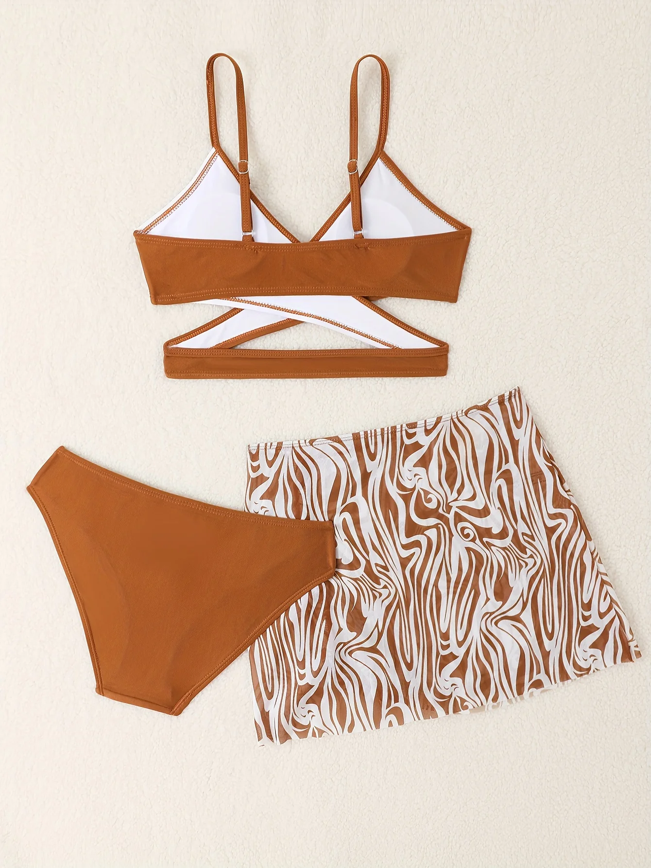3pcs Fashionable Girls Bikini Swimwear Set - Comfortable, Quick-Dry Bathing Suit with Adjustable Straps - Perfect Sun-Ready Summer Clothes for Beach Vacations - Image 3