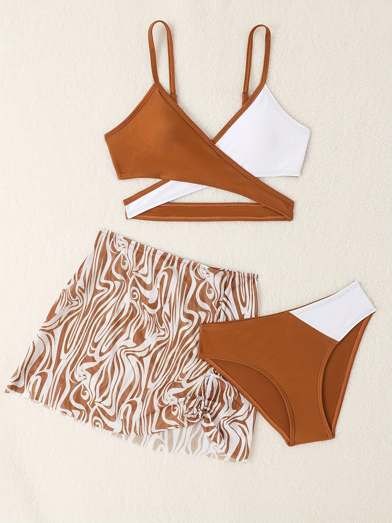 3pcs Fashionable Girls Bikini Swimwear Set - Comfortable, Quick-Dry Bathing Suit with Adjustable Straps - Perfect Sun-Ready Summer Clothes for Beach Vacations - Image 9