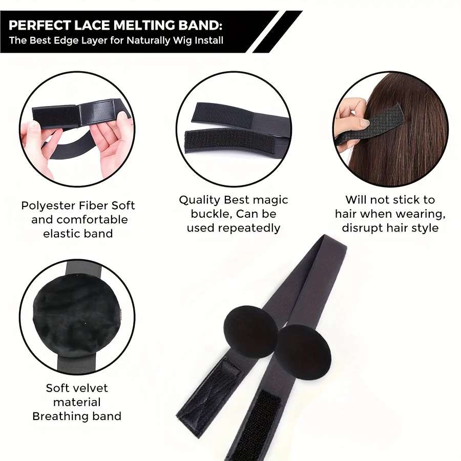 3pcs Lace Wig Edge Bands with Ear Protectors - Elastic, Logo Design for Secure Laying - Image 2