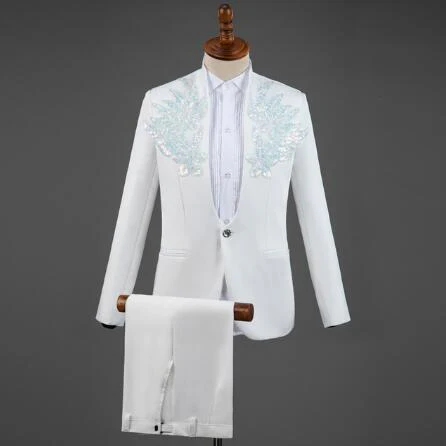 3x and 4x Diamond Royal Blue Men Suit Set Gold Embroidered Wedding Mens Slim Fit Tuxedo Mens Suits with Pants Prom Show Stage Costume - Image 6