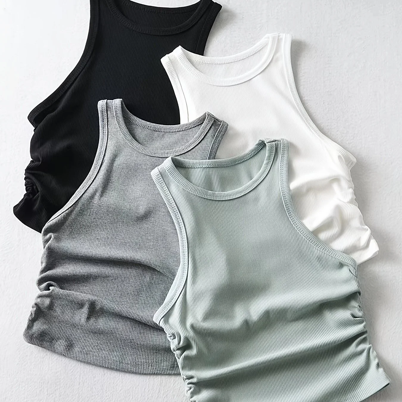 4 Packs Side Ruched Tank Tops, Y2K Crew Neck Tank Tops For Summer, Women's Clothing - Image 23