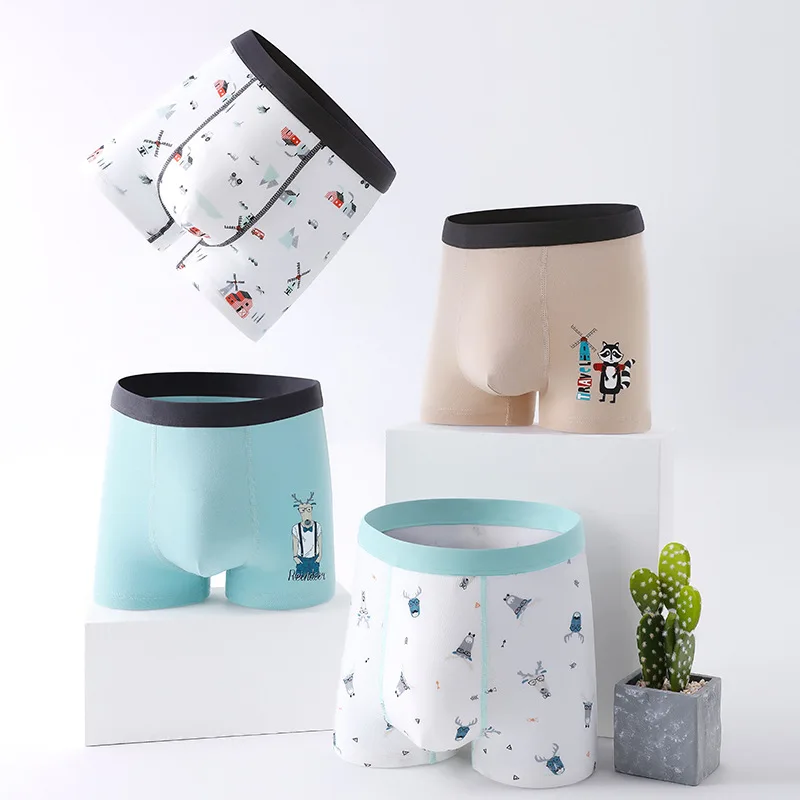 4 Pcs High Quality Children's Underwear for Kids Cartoon Cat Shorts Soft Cotton Underpants Boys Teenage Striped Panties 4-16T - Image 14