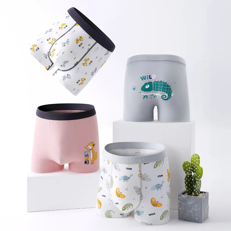 4 Pcs High Quality Children's Underwear for Kids Cartoon Cat Shorts Soft Cotton Underpants Boys Teenage Striped Panties 4-16T - Image 2