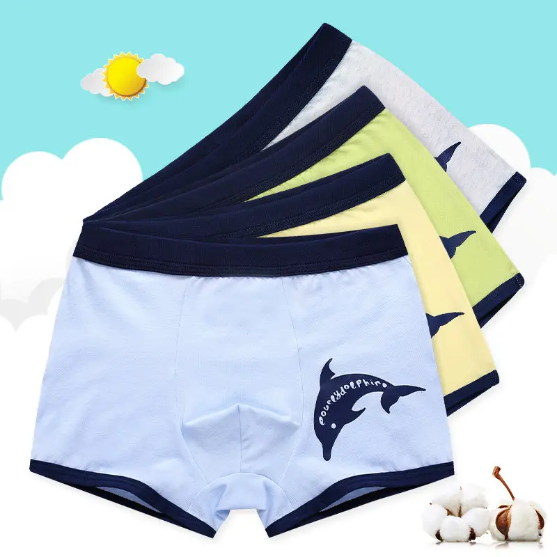 4 Pcs High Quality Children's Underwear for Kids Cartoon Cat Shorts Soft Cotton Underpants Boys Teenage Striped Panties 4-16T - Image 3