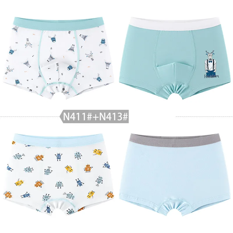 4 Pcs High Quality Children's Underwear for Kids Cartoon Cat Shorts Soft Cotton Underpants Boys Teenage Striped Panties 4-16T - Image 4
