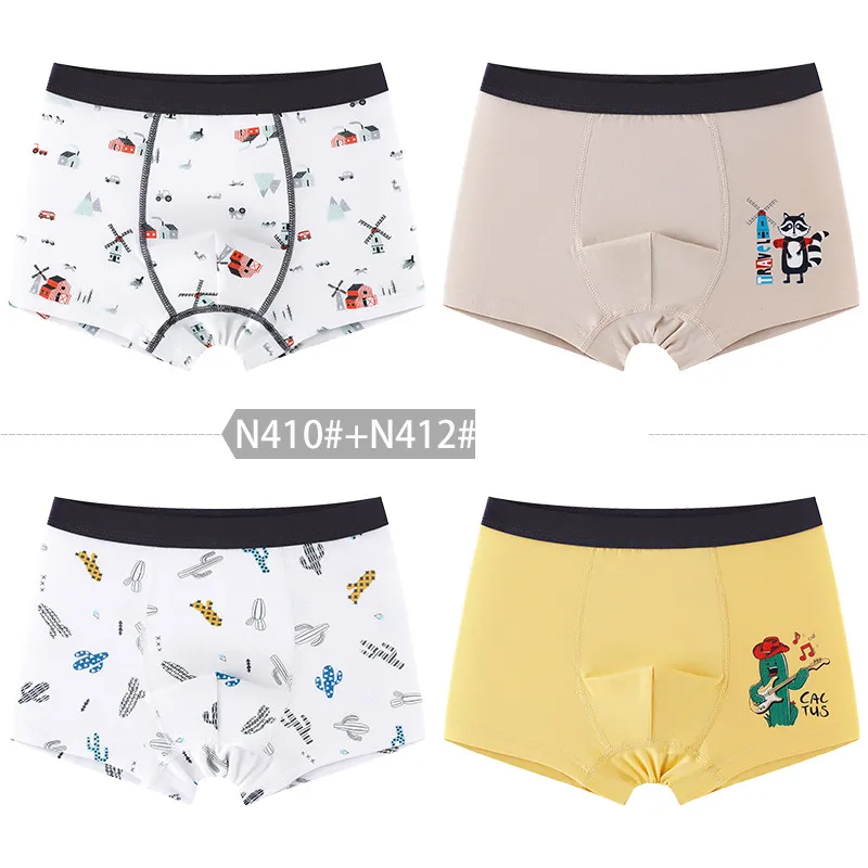 4 Pcs High Quality Children's Underwear for Kids Cartoon Cat Shorts Soft Cotton Underpants Boys Teenage Striped Panties 4-16T - Image 5