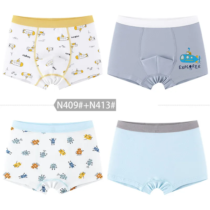 4 Pcs High Quality Children's Underwear for Kids Cartoon Cat Shorts Soft Cotton Underpants Boys Teenage Striped Panties 4-16T - Image 7