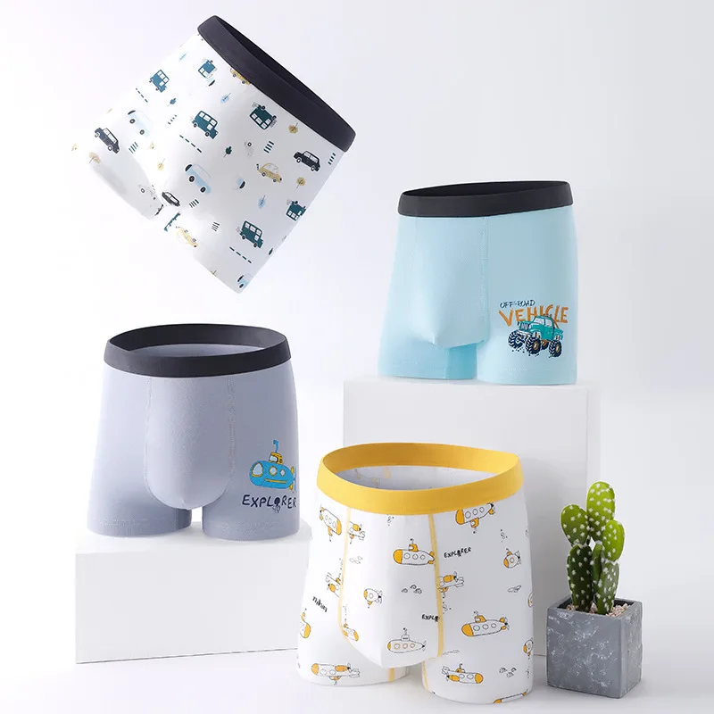 4 Pcs High Quality Children's Underwear for Kids Cartoon Cat Shorts Soft Cotton Underpants Boys Teenage Striped Panties 4-16T - Image 9