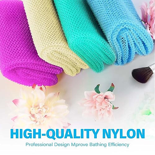 4 Pieces African Bath Sponge African Net Long Net Bath Sponge Exfoliating Shower Body Scrubber Back Scrubber Skin Smoother,Great for Daily Use (Blue, Green, Purple, White) - Image 5