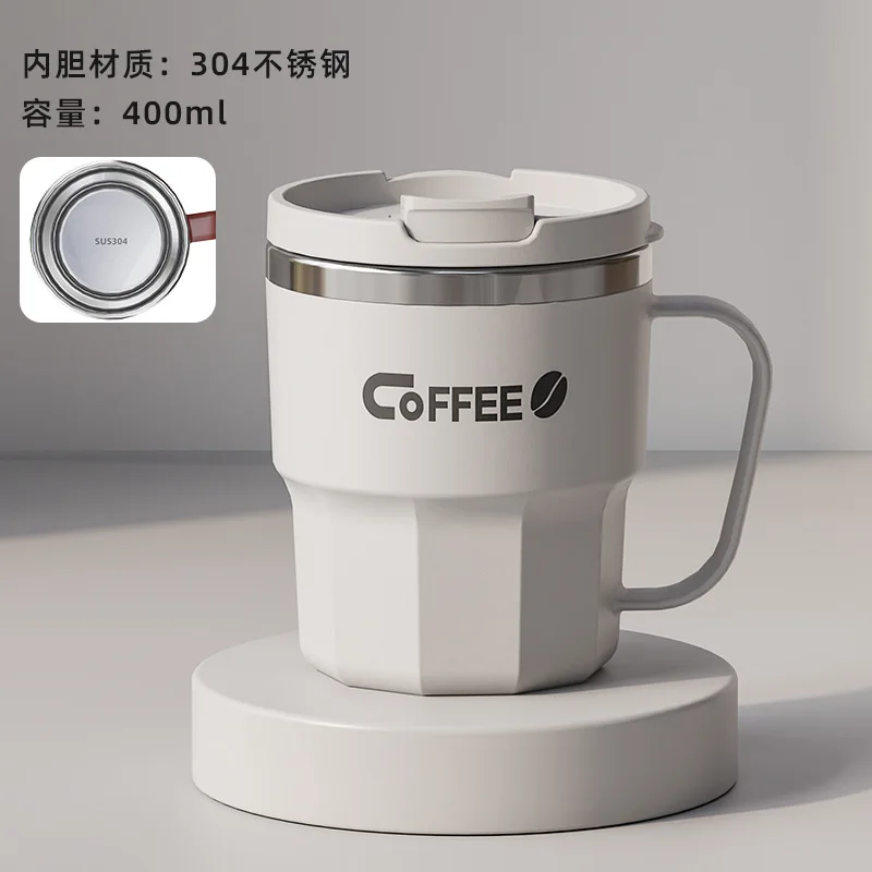 400ml 304 Stainless Steel Coffee Cup Mug with Lid Double-Wall Insulated Cup with Handle & Lid Heat-resistant Drinkware - Image 10