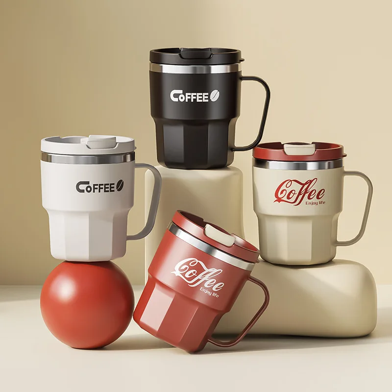 400ml 304 Stainless Steel Coffee Cup Mug with Lid Double-Wall Insulated Cup with Handle & Lid Heat-resistant Drinkware - Image 5