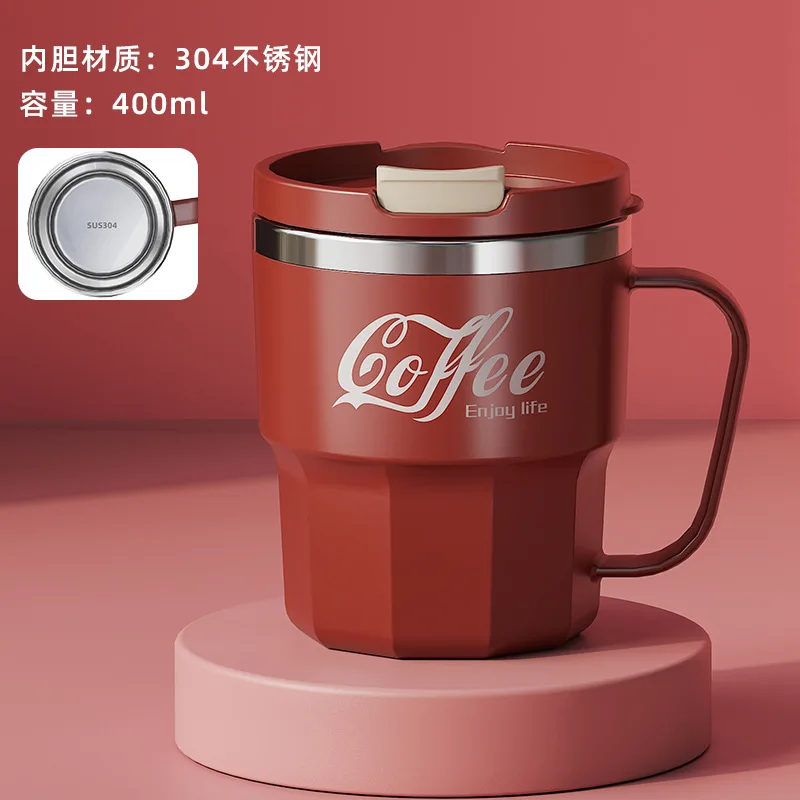 400ml 304 Stainless Steel Coffee Cup Mug with Lid Double-Wall Insulated Cup with Handle & Lid Heat-resistant Drinkware - Image 8