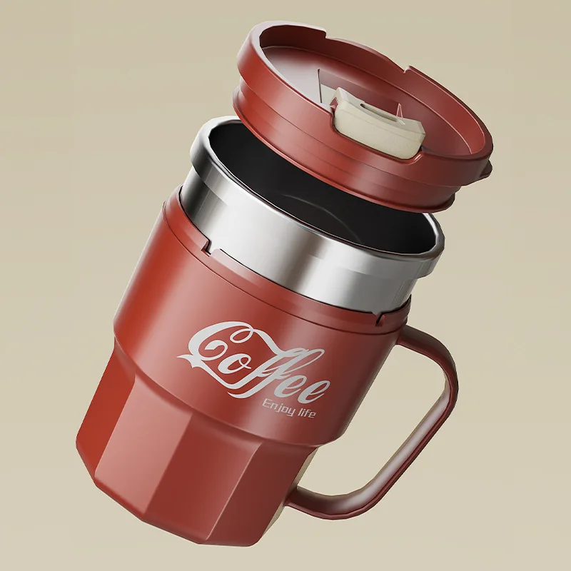 400ml 304 Stainless Steel Coffee Cup Mug with Lid Double-Wall Insulated Cup with Handle & Lid Heat-resistant Drinkware - Image 3