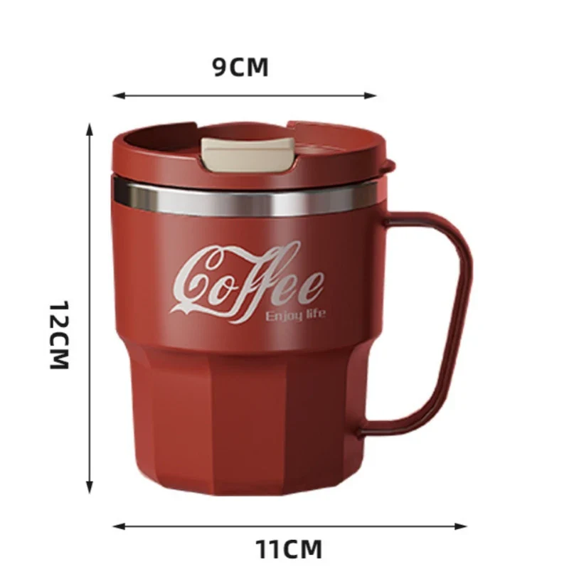 400ml 304 Stainless Steel Coffee Cup Mug with Lid Double-Wall Insulated Cup with Handle & Lid Heat-resistant Drinkware - Image 6