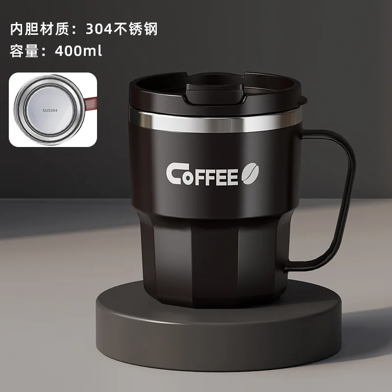 400ml 304 Stainless Steel Coffee Cup Mug with Lid Double-Wall Insulated Cup with Handle & Lid Heat-resistant Drinkware - Image 7