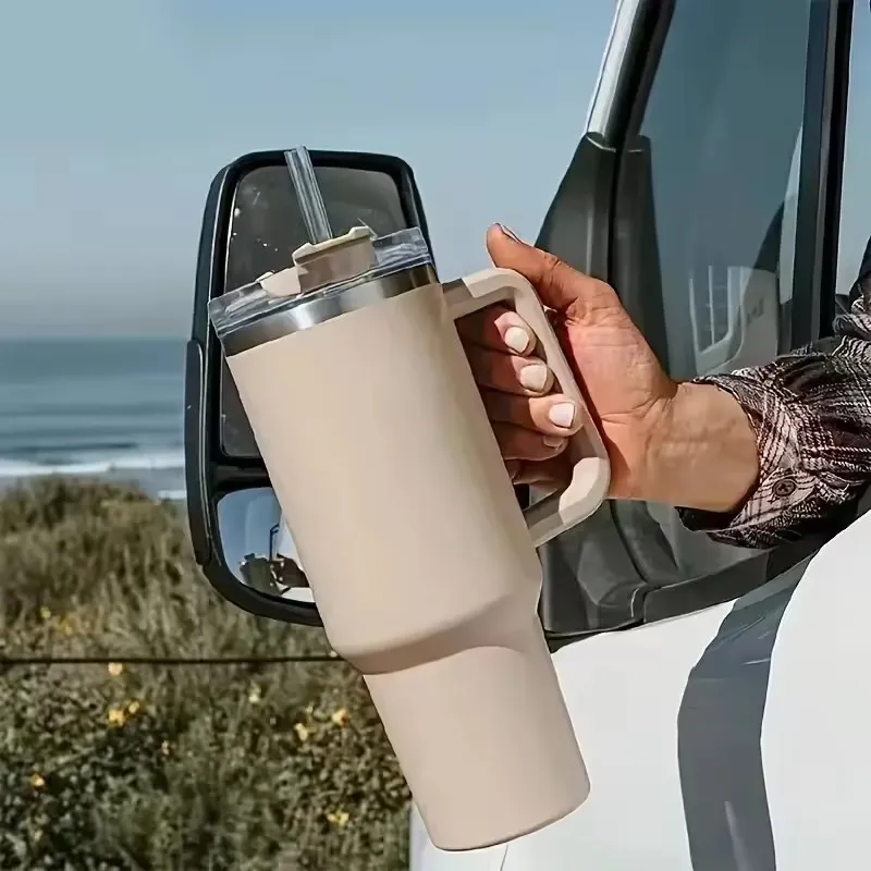 40oz 304 stainless steel vacuum insulated water cup with handle, straw cover, car portable sports travel cup leak proof design - Image 2