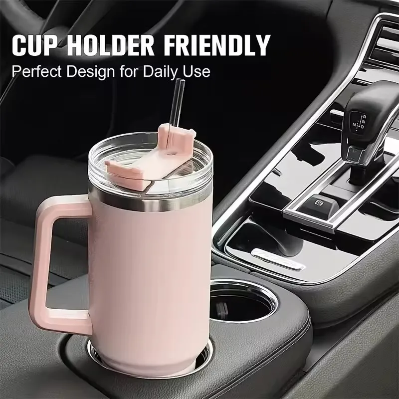40oz 304 stainless steel vacuum insulated water cup with handle, straw cover, car portable sports travel cup leak proof design - Image 3