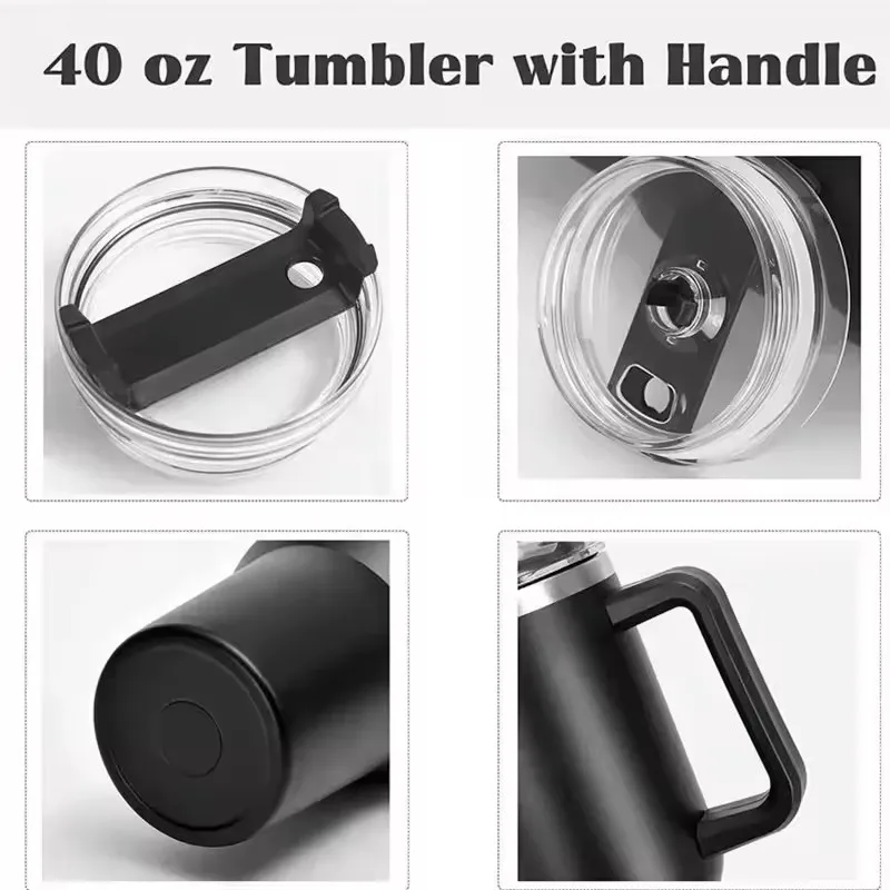 40oz 304 stainless steel vacuum insulated water cup with handle, straw cover, car portable sports travel cup leak proof design - Image 4