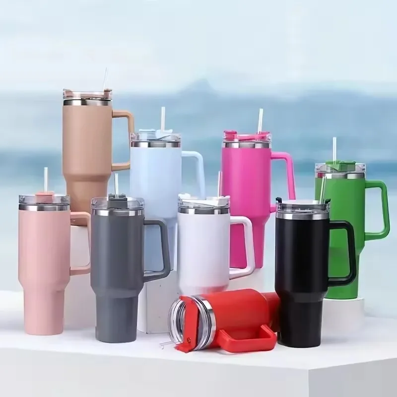 40oz 304 stainless steel vacuum insulated water cup with handle, straw cover, car portable sports travel cup leak proof design - Image 5