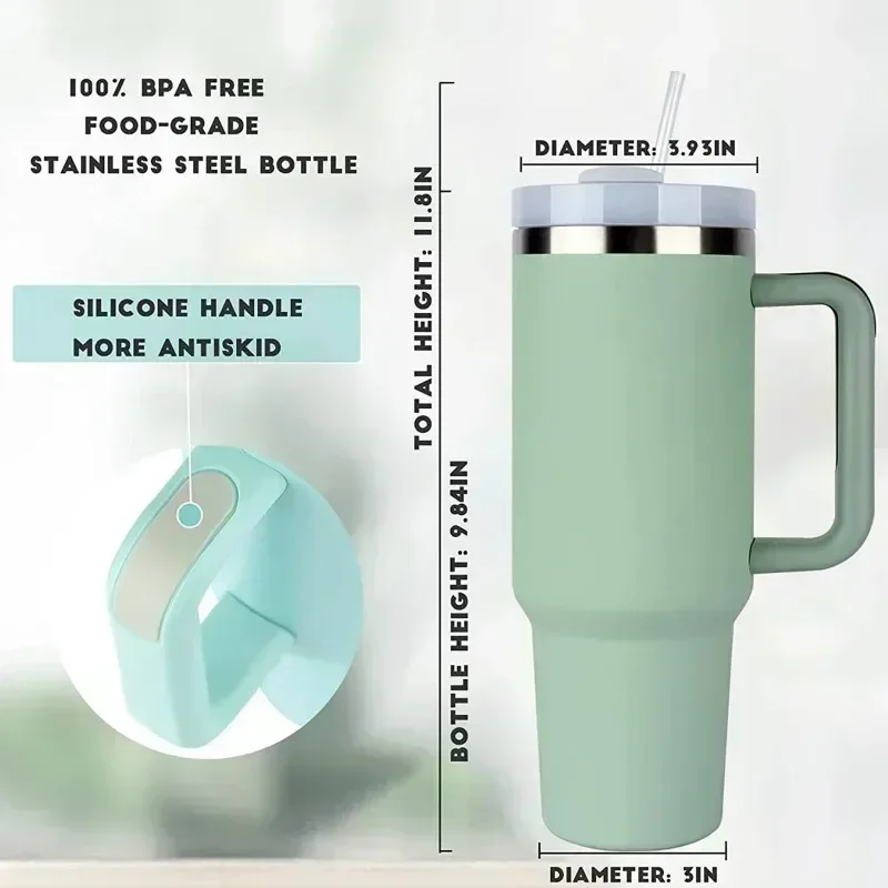 40oz Stainless Steel Car Cup Large Capacity Water Cup with Handle and Straw Double-walled Insulated Travel Mug Holiday Gifts - Image 4