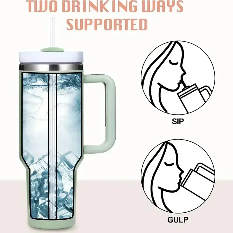 40oz Stainless Steel Car Cup Large Capacity Water Cup with Handle and Straw Double-walled Insulated Travel Mug Holiday Gifts - Image 6