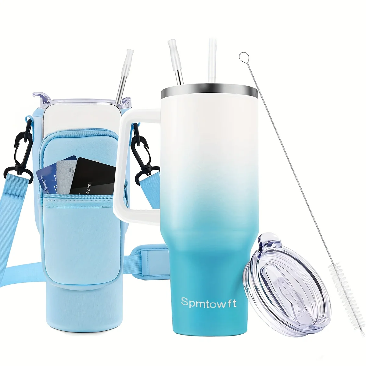 40oz Tumbler with Handle and Straw Lid& Carrier Bag, Durable Stainless Steel Travel Coffee Mug, Reusable Straw, Suitable For Hot And Cold Drinks, BPA-free Metal Water Bottles, Valentines Day Gifts, Wedding, Mens Gifts, Gifts - Image 10