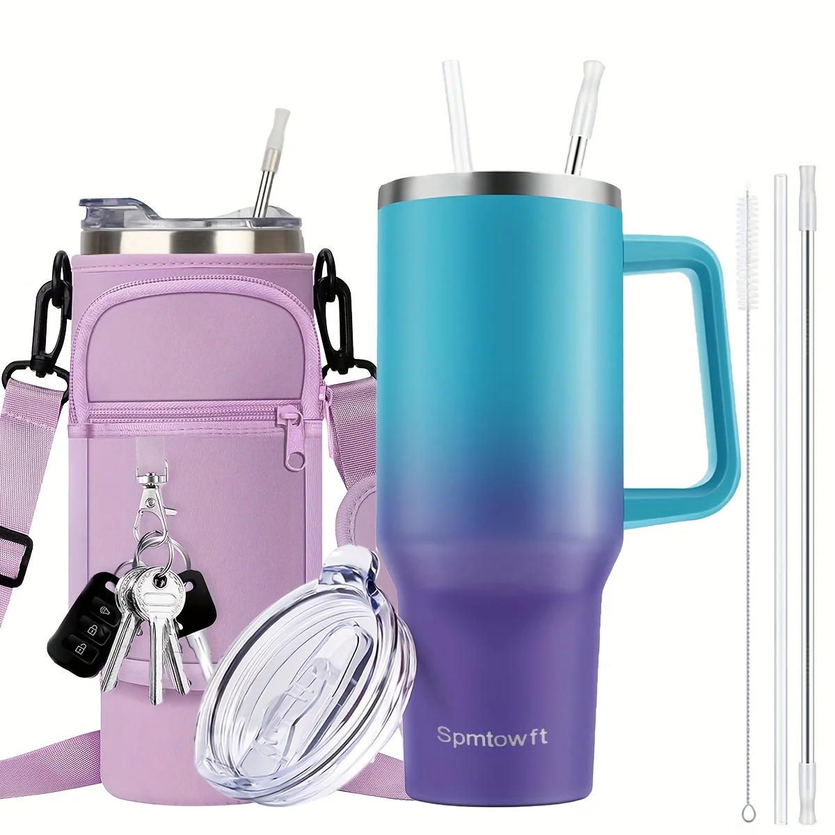 40oz Tumbler with Handle and Straw Lid& Carrier Bag, Durable Stainless Steel Travel Coffee Mug, Reusable Straw, Suitable For Hot And Cold Drinks, BPA-free Metal Water Bottles, Valentines Day Gifts, Wedding, Mens Gifts, Gifts - Image 17