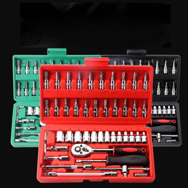 46pcs Socket Ratchet Car Repair Tool Wrench Set Head Ratchet Pawl Socket Spanner Screwdriver Professional Metalworking Tool Kit - Image 6