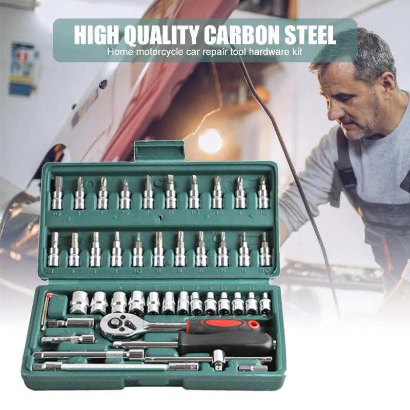 46pcs Socket Ratchet Car Repair Tool Wrench Set Head Ratchet Pawl Socket Spanner Screwdriver Professional Metalworking Tool Kit - Image 8