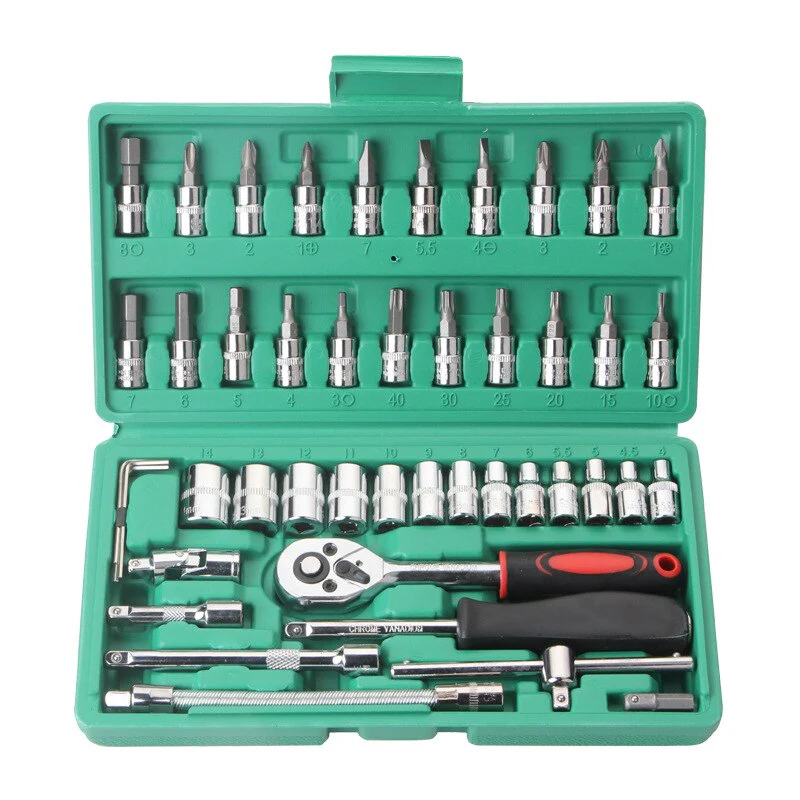 46pcs Socket Ratchet Car Repair Tool Wrench Set Head Ratchet Pawl Socket Spanner Screwdriver Professional Metalworking Tool Kit - Image 9