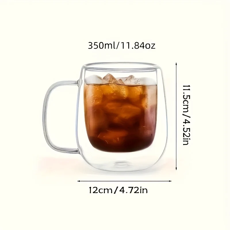 4pcs Set 350ml/11.84oz, With Lid And Spoon, Double-layer Glass Coffee Cup, Insulated Glass Coffee Cup, Set Of 4 Coffee Cups, Latte Coffee Cup, Americano, Cappuccino, Tea Bag, Transparent Glass - Image 2